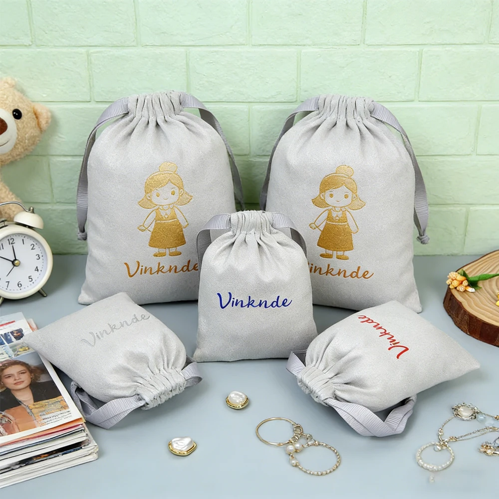 

Soft Grey Velvet Pouches Drawstrings for Jewelry Gift Packaging Pack of 100 Custom Logo Pouch Bags for party wedding Supplies