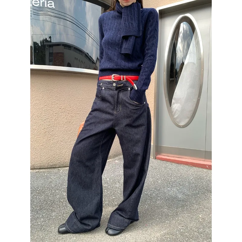 

2025 Новые мужские и женские потертые свободные прямые брюки, женские широкие джинсы с широкими штанинами на осень