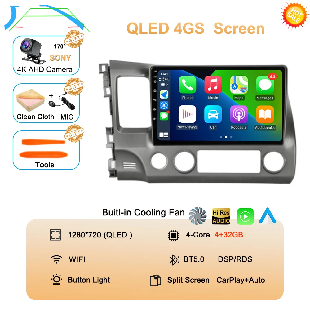 Android 16 autoradio voor Honda Civic 8e generatie (2005-2011) multimedia draadloze CarPlay Android Auto