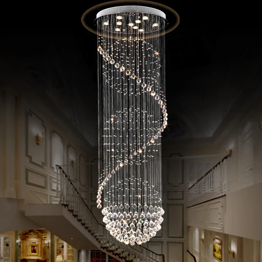 lustre de cristal moderno espetacular led espiral bola gota chuva k9 luminaria teto sala estar corredor do hotel foyer 01