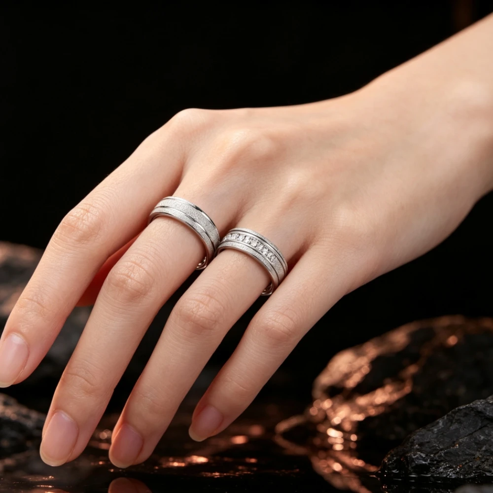 1 Pair Wave Parallel Groove Never Fade Silvery Promise Couple Rings For Men and Women Wedding Bands Stainless Steel Rings