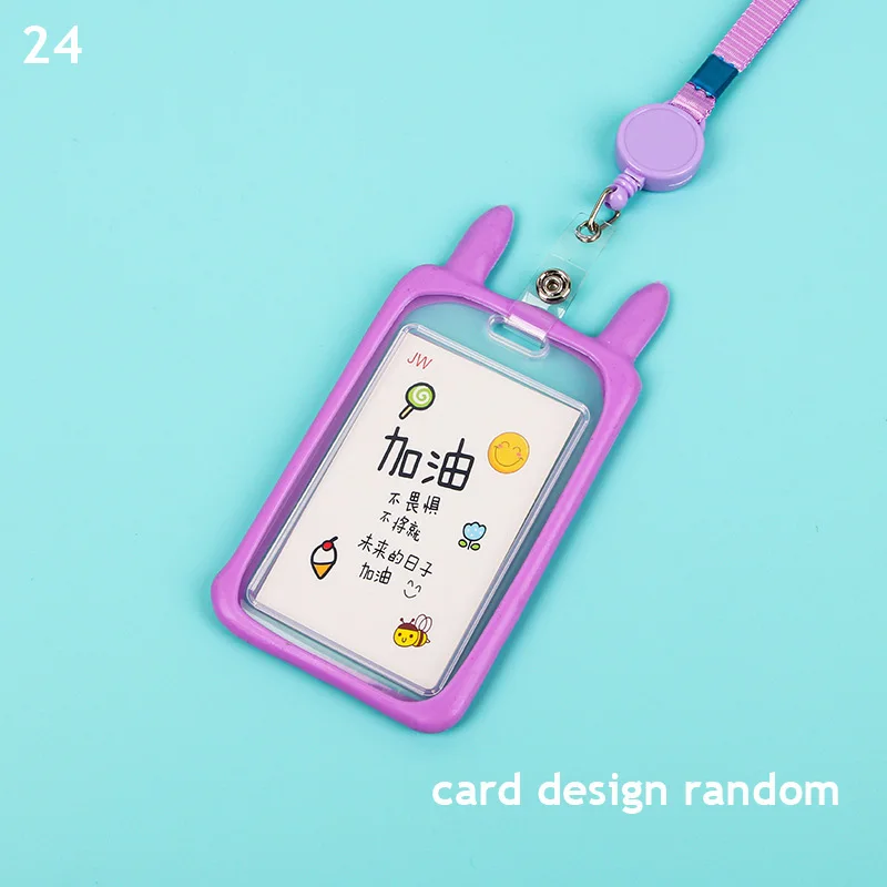 Candy Color Cat Rabbit Ear Silicone Card Holder Simple And Portable Student Meal Card Lanyard Protector ID Card Sleeve
