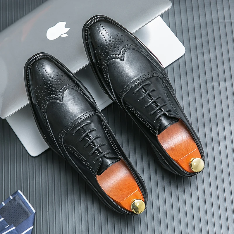 

Retro Men Block Leather Shoes Men Lace Up Business Office Leather Shoes Men Wedding Banquet Brand Formal Shoes Sizes 38-46