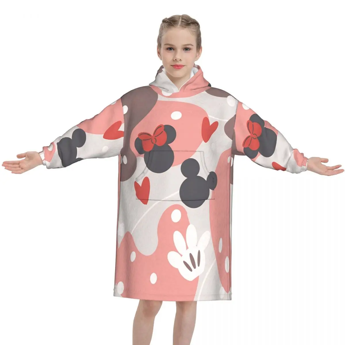 

Girls Boys Cartoon Mickeys Mouse Minnies Hoodie Blanket Wearable Oversized Pajamas Sweatshirt Blanket