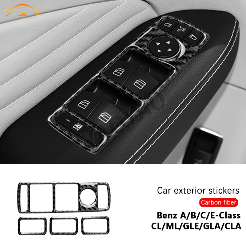 

Углеродное волокно для Benz A B C E Class GL ML CLA GLA GLE, крышка панели подъема окна, отделка, модифицированная наклейка, аксессуары для интерьера автомобиля