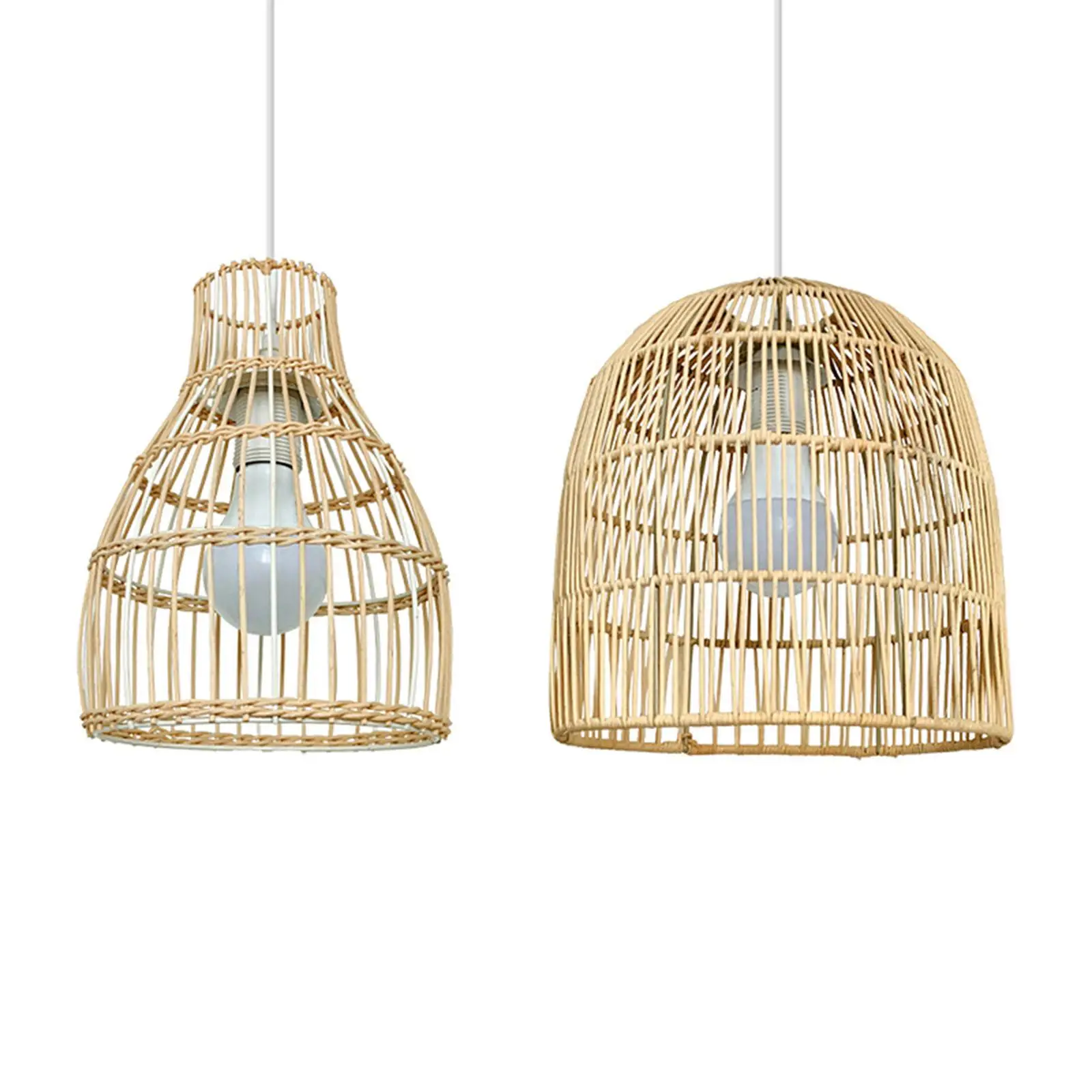 Woven Rattan Pendant Lamp Cover Retro Ornament Light Fixture Wicker Lamp Shade