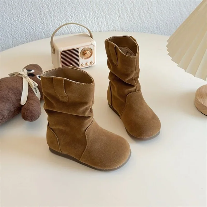 

Girls Vintage Boots Autumn Winter 2025 Kids Warm Flannel Lined Fashion Footwear Versatile Children's Shoes