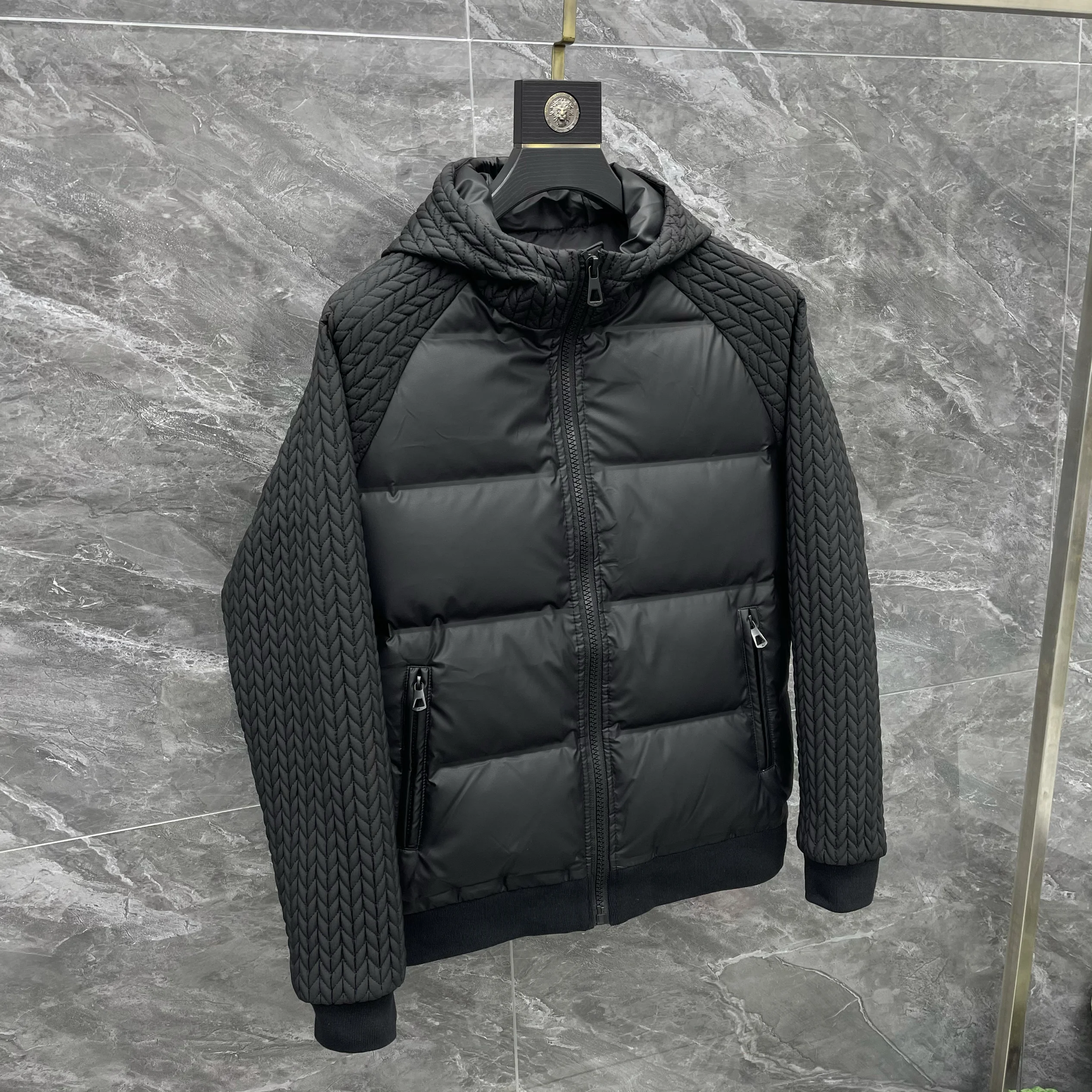 

Мужская куртка из ду-пуха с капюшоном, легкая модная осенне-зимняя верхняя одежда для пар с пшеничными шипами, стеганое пальто