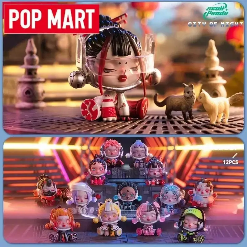 POP MART Skullpanda City of Night Series Blind Box Guess Bag Mystery Box Mainan Boneka Lucu Anime Figure Ornamen Koleksi Hadiah