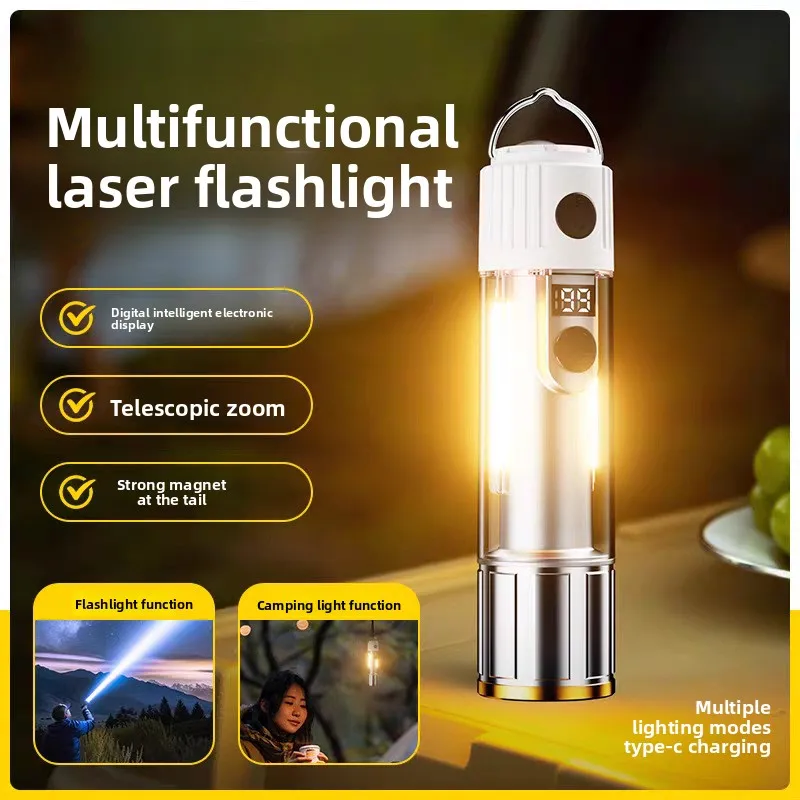 Multifunctional Camping Outdoor Portable Strong Light Long Range Flashlight Durable Tent Household Rechargeable USB Ambient LED