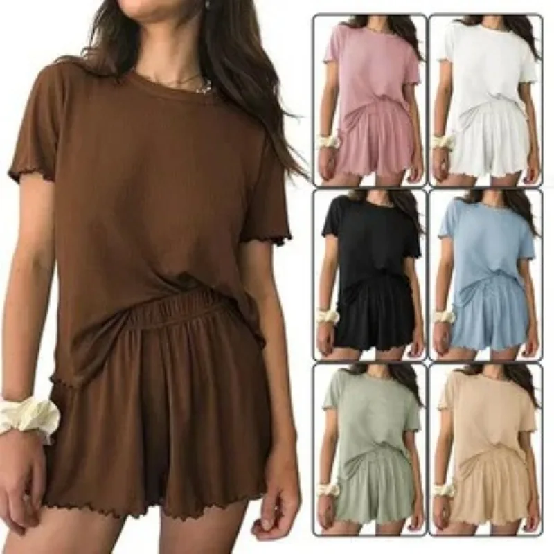 Sommer Kurzarm Rundhals Locker Lässiger Modischer Anzug Zweiteiliges Damen-Outfit