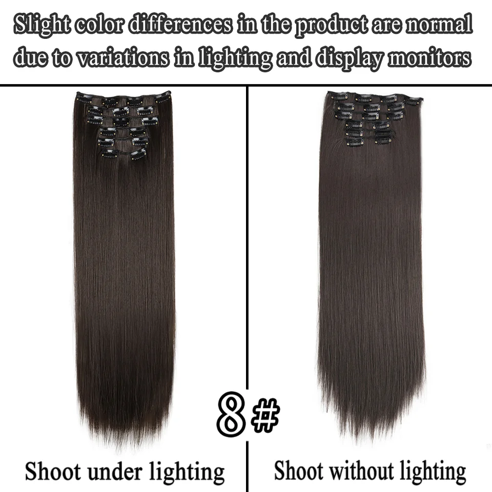 Extensiones de cabello con clip de 24 pulgadas y 16 clips, sintéticas, rubio y negro, resistentes al calor, uso diario 6