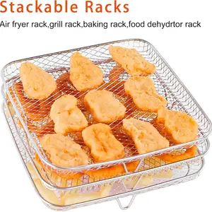 رف مقلاة هوائية من الفولاذ المقاوم للصدأ للنينجا ، رف شواء مزدوج الطبقة ، سلة مقلاة هوائية ساخنة ، ملحقات صينية مستطيلة ، 3 قطع أفضل 8 سلة مقلاة هوائية للمبيعات - رقم 5