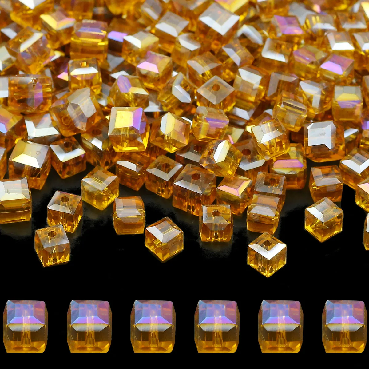 Square Amber AB Colorful Austrian Crystal Glass Spacer Loose Beads for Jewelry Bracelets Earrings DIY Accessories 2/3/4/6/7mm