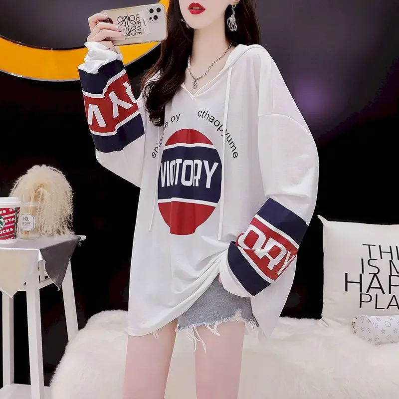 Korean Style Hoodies Women Loose Long Sleeve Thin Hooded Tshirt 2026 Summer Trend Tops Fashion All-match Aesthetic Clothes Woman