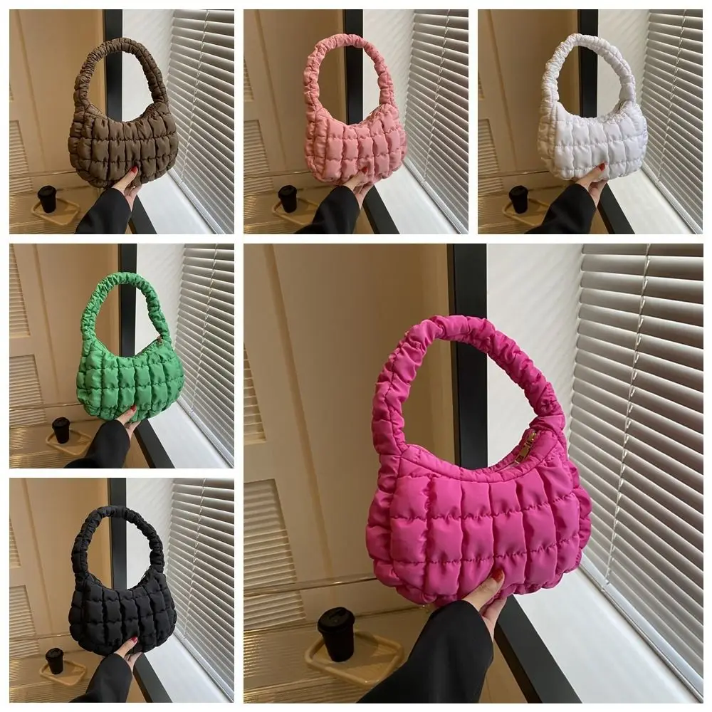 Lattice Bubble Shoulder Bag Lightweight Plaid Korean Style Fold Cloud Handbag Mini Tote Bag Fold Travel