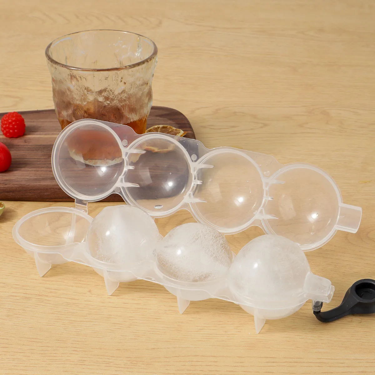 

1pc Plastic Ice Maker Transparent Mold 4 Hole Ice Round Makers Bar Ware Ice Box Round Ice Hockey Ball Ice Large Ice Mould Maker