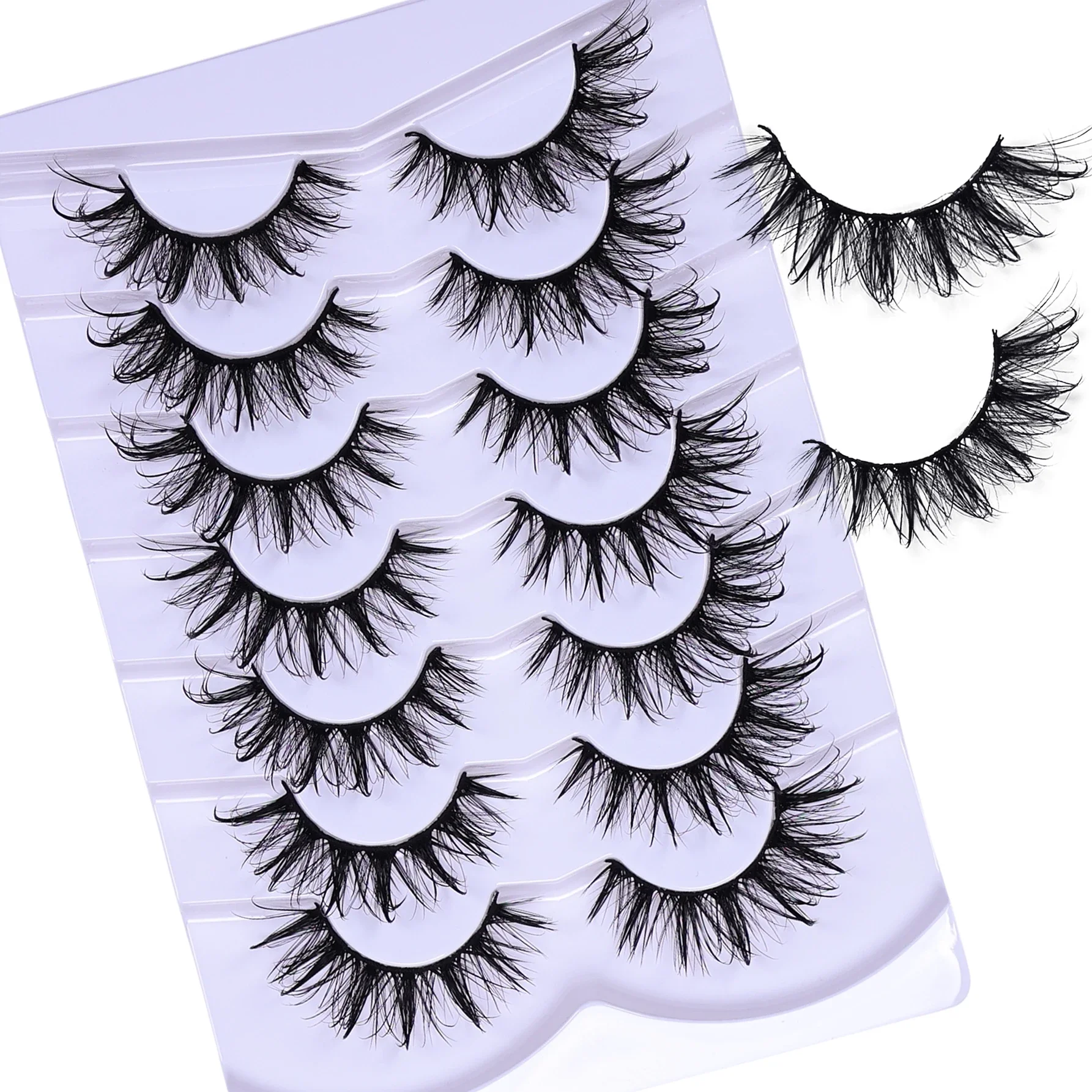 7 Pairs Fashionable Wet-Style False Eyelashes Set - D Curl Doll/Cat Eye/Anime/Cosplay Look,For Special Occasions and Daily Wear