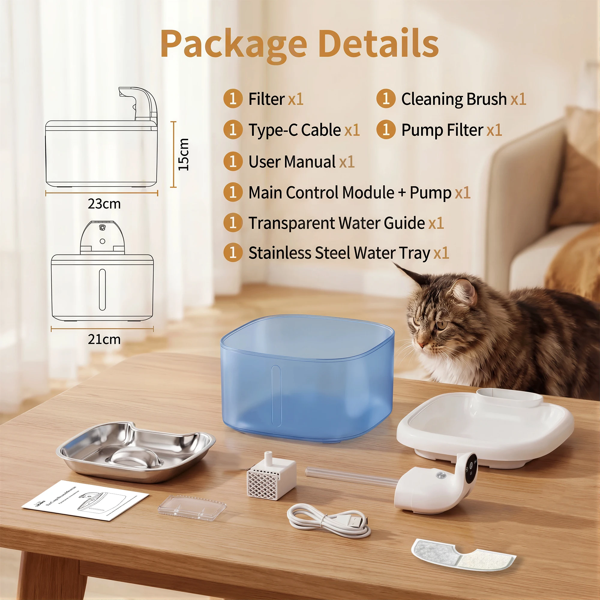 3.5L Wireless Cat Water Fountain Smart Sensor Faucet Mode Stainless Steel Ultra-Quiet 4000mAh Long Battery Pet Water Dispenser - view 6