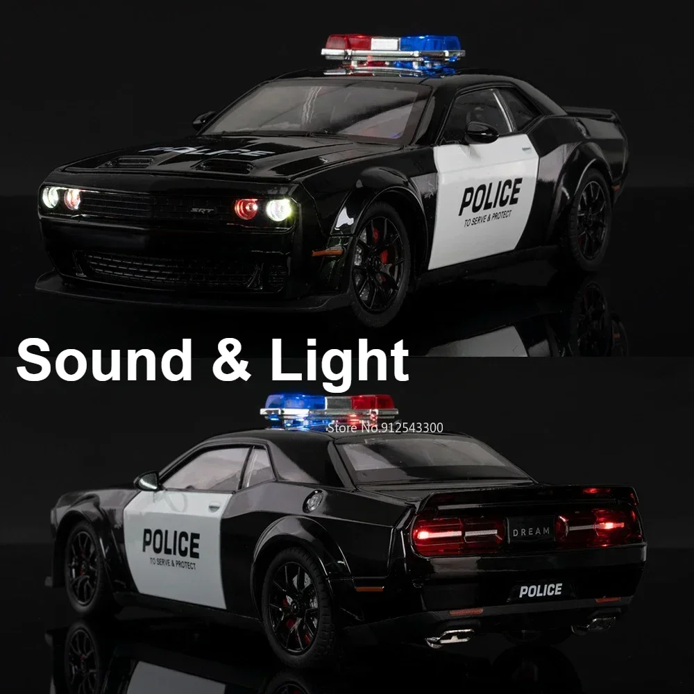1:24 Schaal SRT Hellcat Prado LC250 Politieauto Model Speelgoed Deuren Geopend Trek Licht Muziek Miniatuur Voertuigen Kinderen Jongens Geschenken
