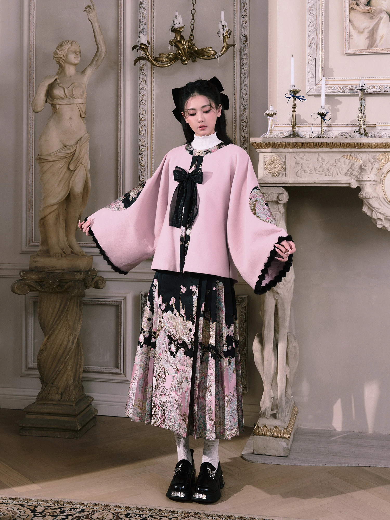 

New Chinese Sle Hanfu Set with Gold Weaving Ma Face Skirt Fake eup Autumn Winter Polyester Fiber Women's Clothing