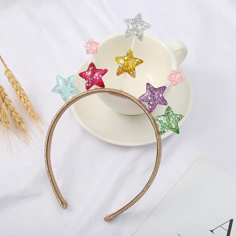 10pcs Glitter Assorted Colors Star Hairbands Cartoon Hard Headbands Princess Headwear Party Boutique Hair Accessories for Girls