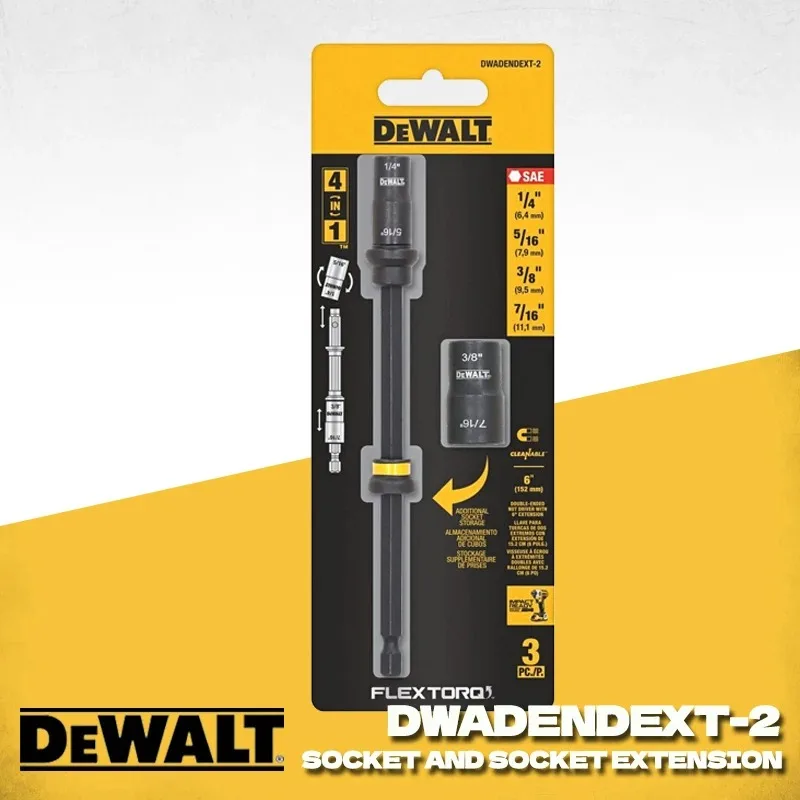 

DEWALT DWADENDEXT-2 FLEXTORQ Socket and Socket Extension SAE 4-in-1 With 6 inch Extension Double Ended Nut Driver Accessories