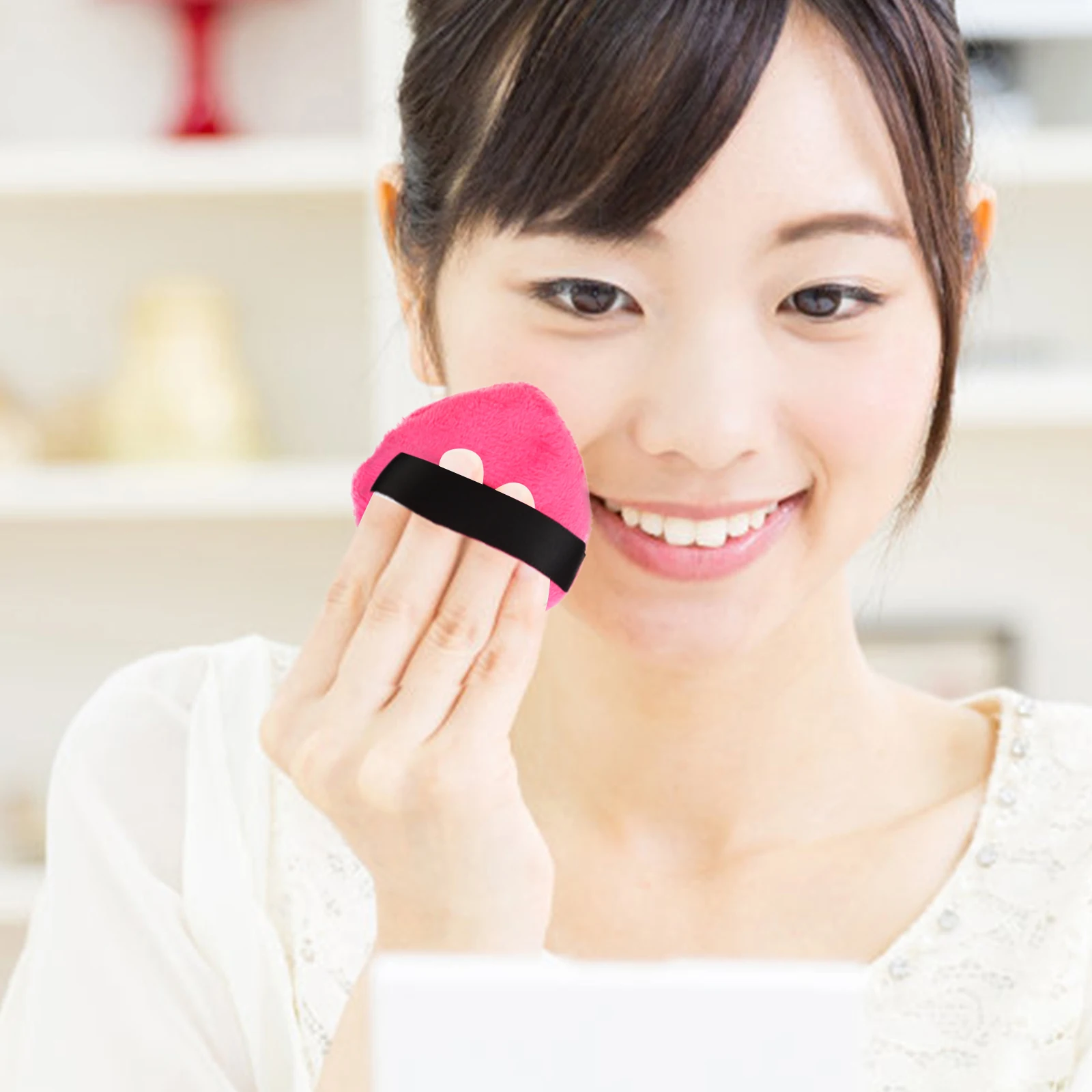 

8pcs Heart Makeup Loose Powder Beauty Sponges With Strap For Face Body Mineral Lightweight Compact Natural Finish