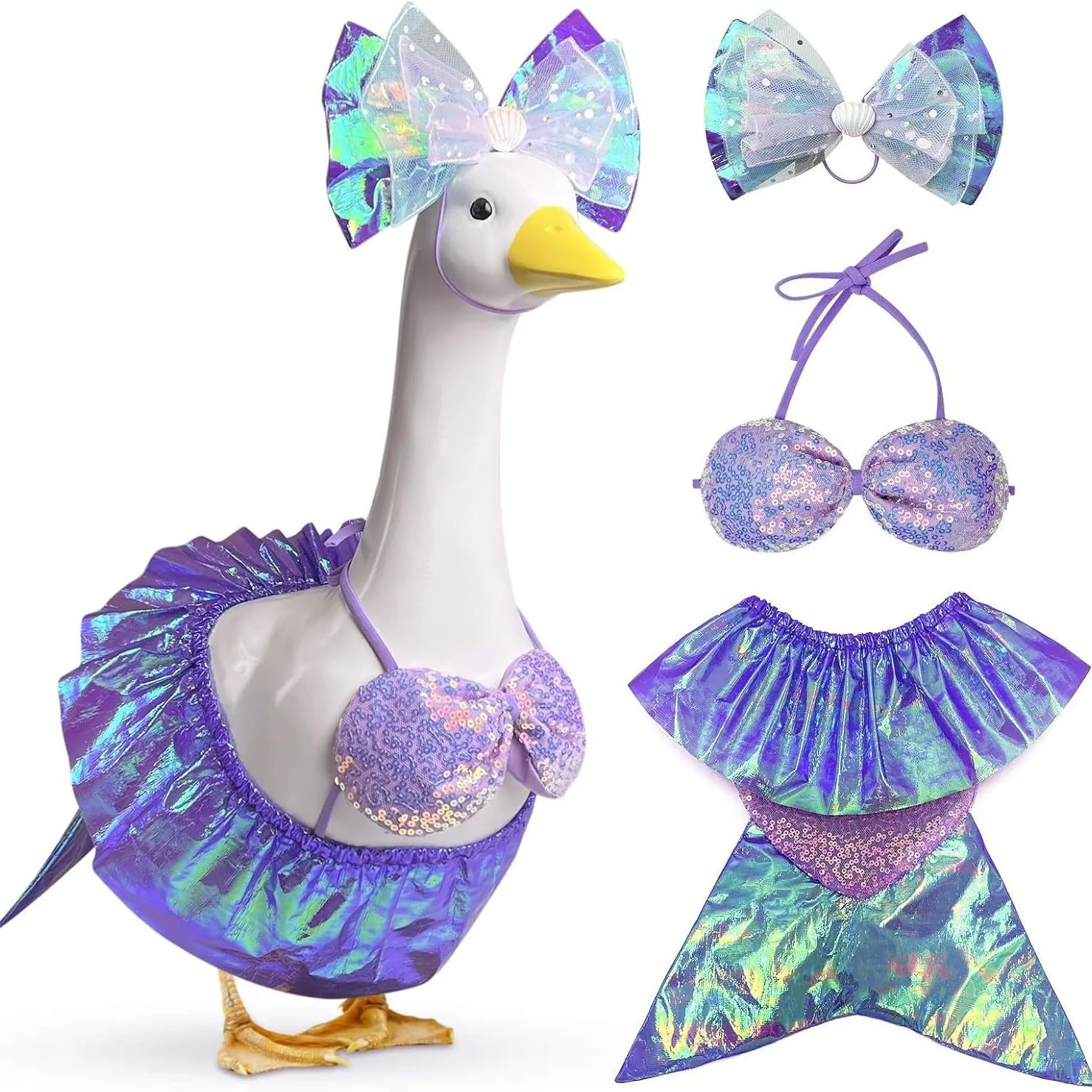 Mermaid Goose Costume 23 Inch Porch Goose Outfit Summer Beach Theme Outdoor Garden Porch Decor Goose Accessories