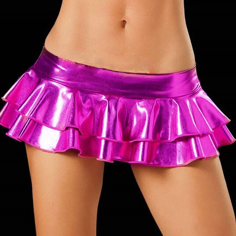 New Sexy Women's Skirt Wet Looking Metallic Shiny Bodycon Faux Leather Micro Mini Party Clubwear Short Skirt