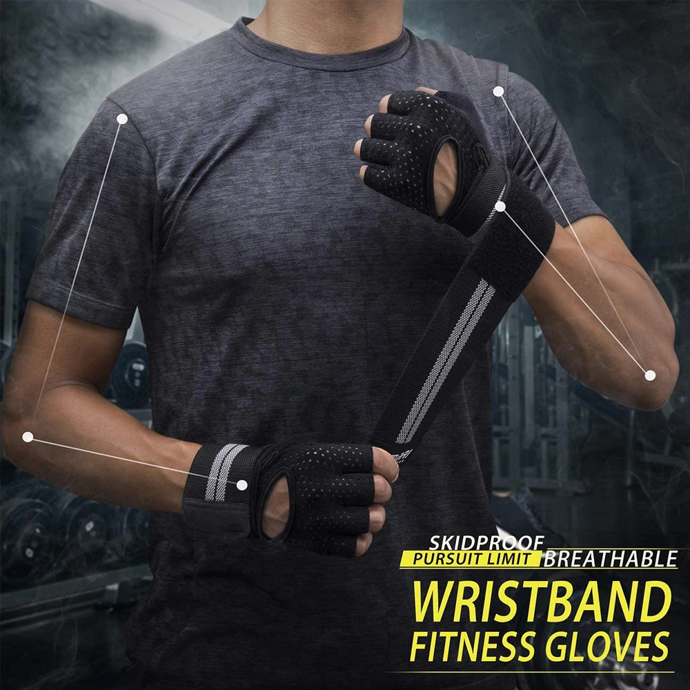 1 Pair Dumbbell Gloves Men Women Weightlifting Crossfit Bodybuilding Workout Sport Gym Training Gloves Non-slip Wrist Protector