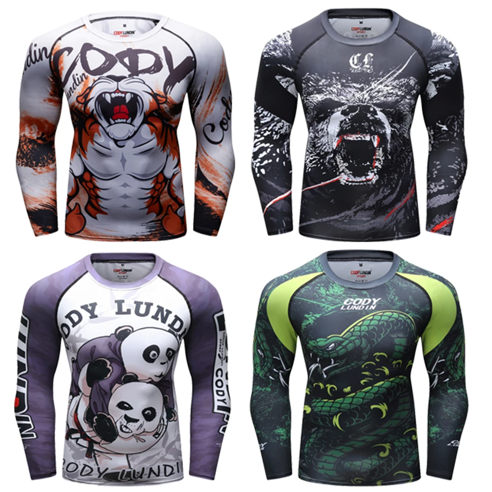 Wholesale Factory Upf 50 high quality personal private label men running tight pattern shirt jiu jitsu custom bjj rashguards