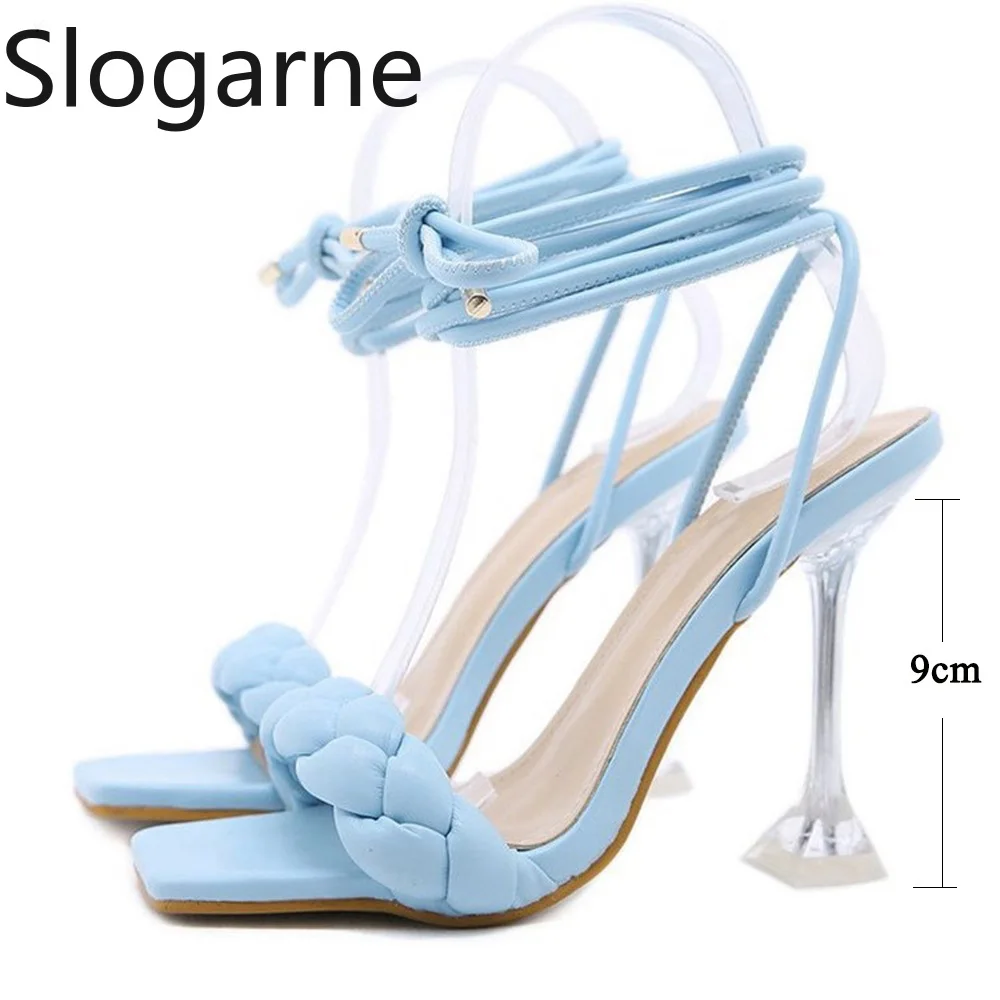 

Women 2026 New Sandals Ladies Ankle Strap 9CM High Heels Crystal Summer Fashion Shoes Big Size Woman Dress Party Pumps Open Toe