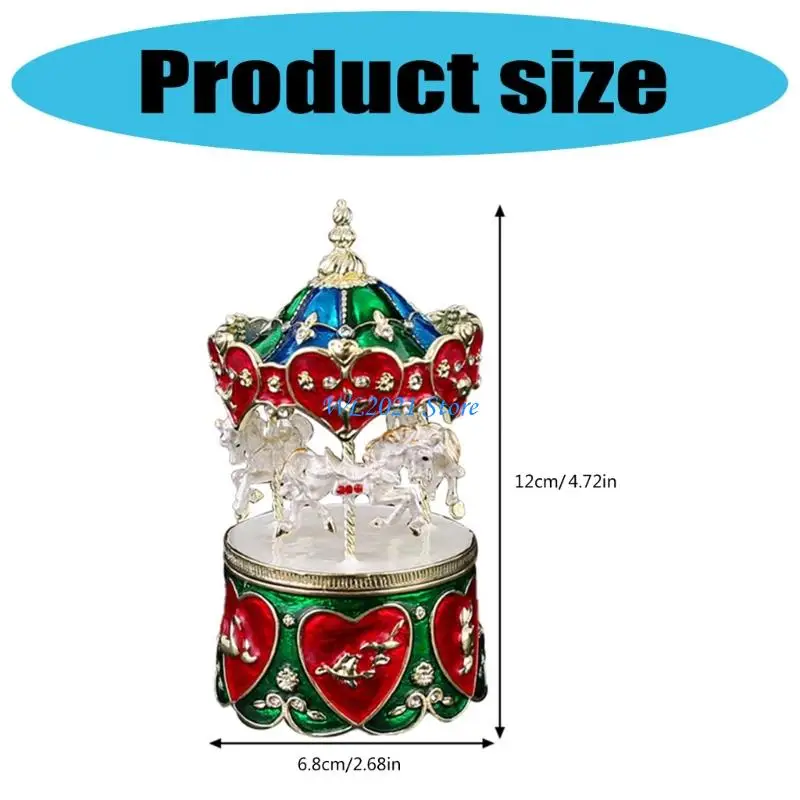 G5GC Vintage Inspired Rotating Carousel Jewelry Organiser Alloy Construction Storage Box For Necklace Earrings