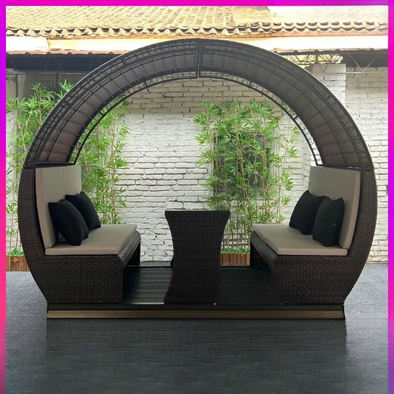 OBMOutdoor courtyard rattan power rocking chair hotel homestay outdoor rocking chair aluminum leisure swing table and chairs
