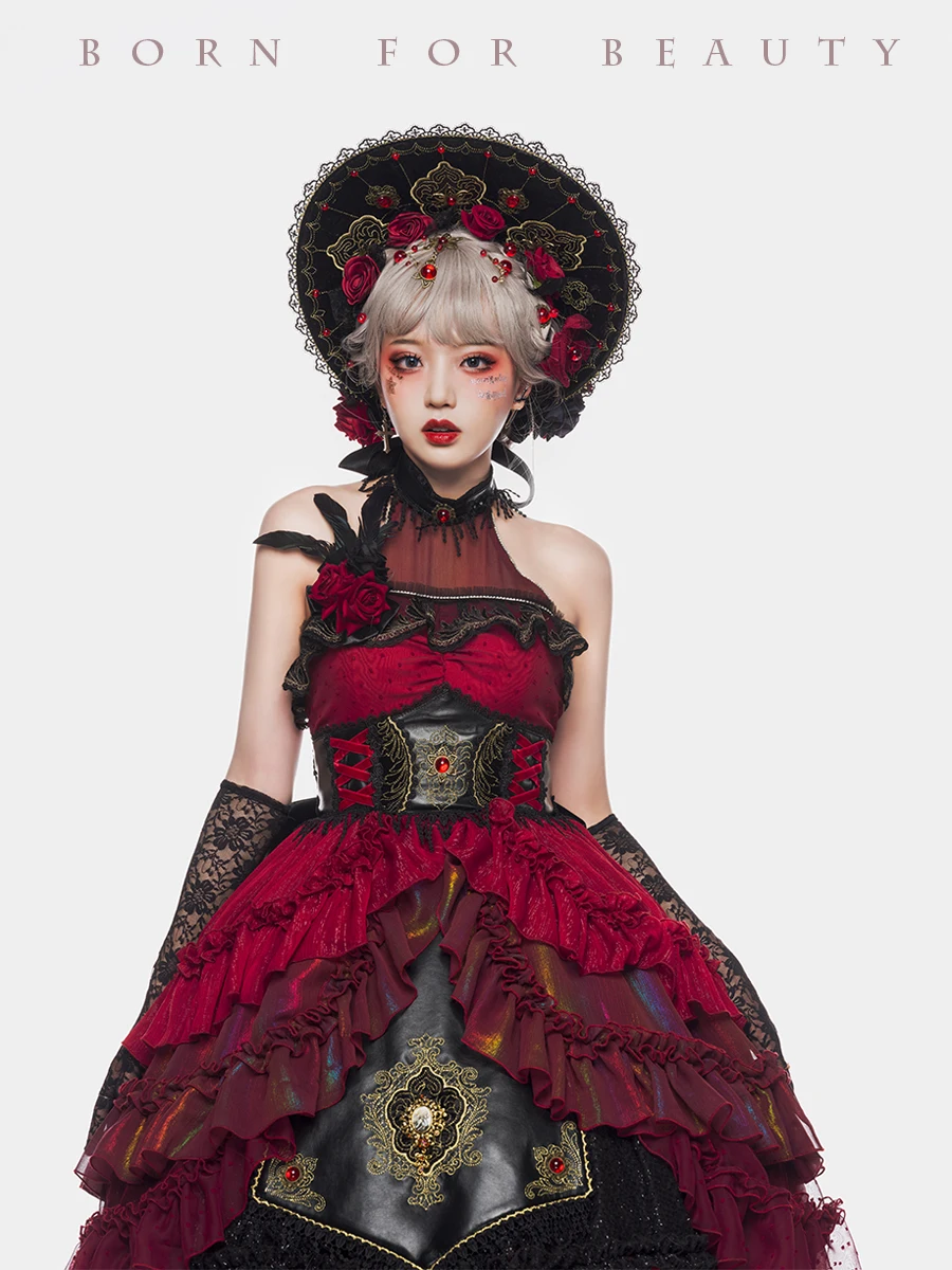 Hunting Contract Lolita Dark Gothic Style JSK Sleeveless Dress Rose Lace Lace Bow Tea Party