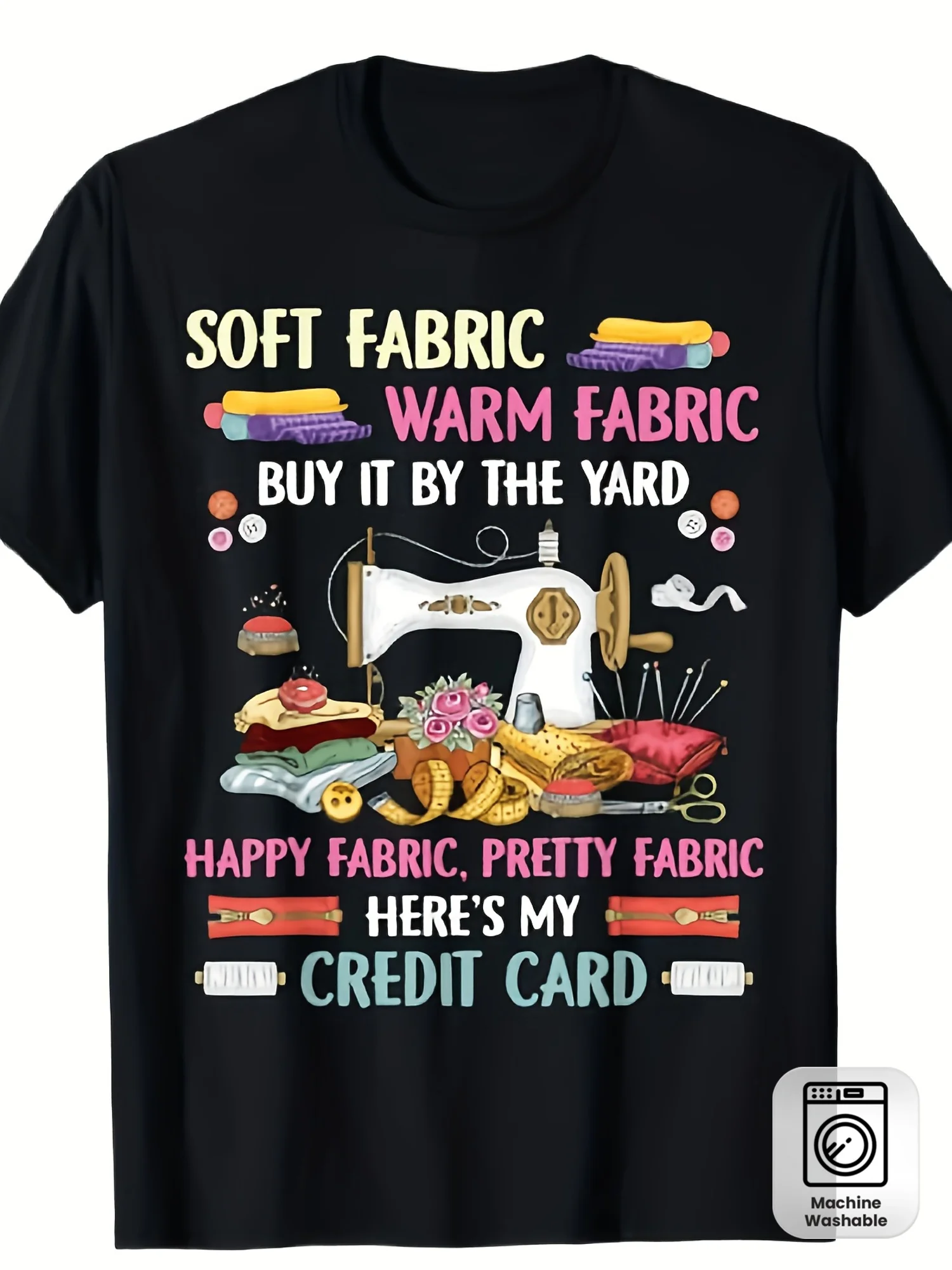 Fun Sewing Theme T-Shirt for Men and Women - Soft Cotton Retro Design with Patchwork and Sewing Machine Patterns, Gifts for Sewing Lovers, Patchwork Casual Clothing