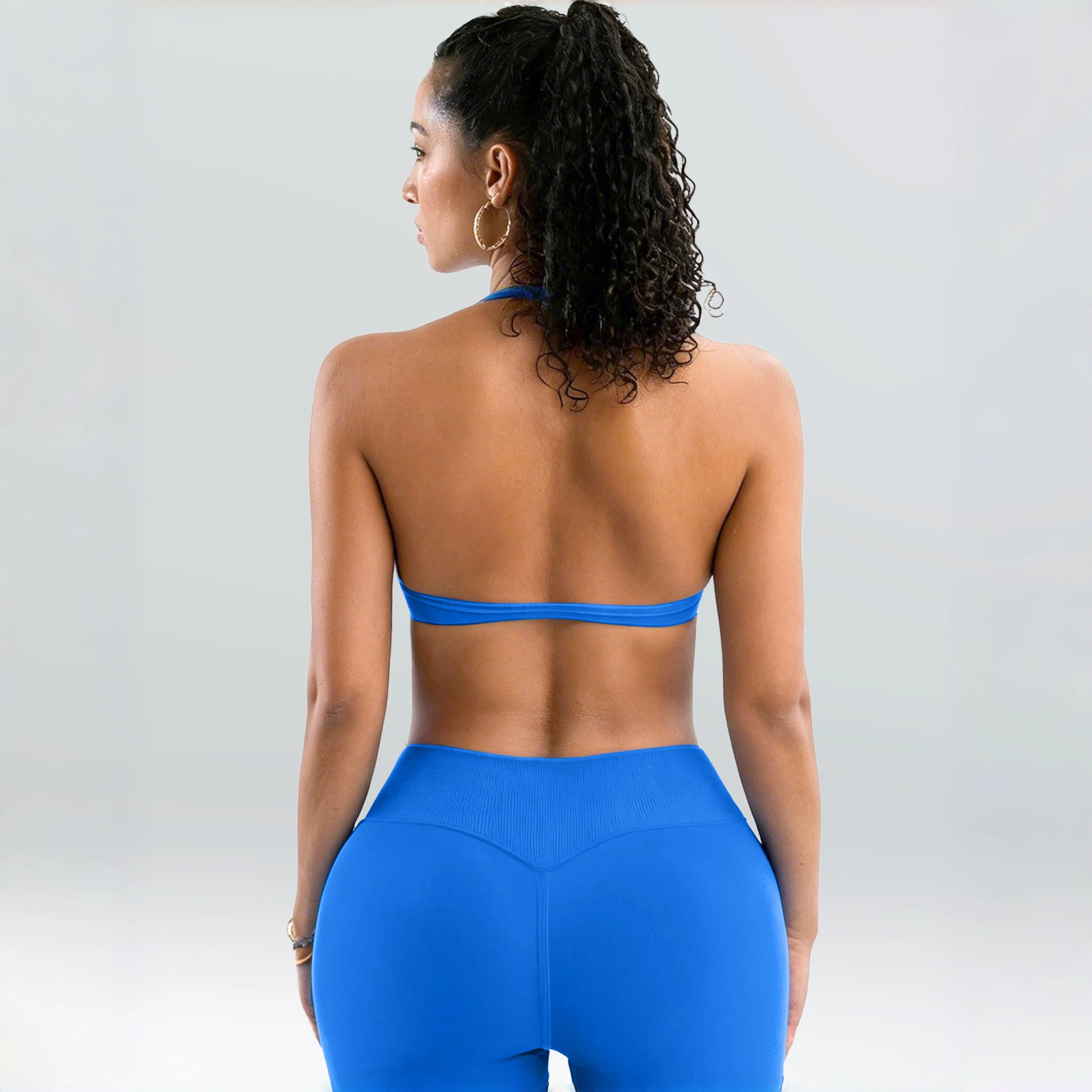 Women Halter Twist Front Sports Set High Waist Biker Shorts Soft Stretch Yoga Outfit For Gym Running Training