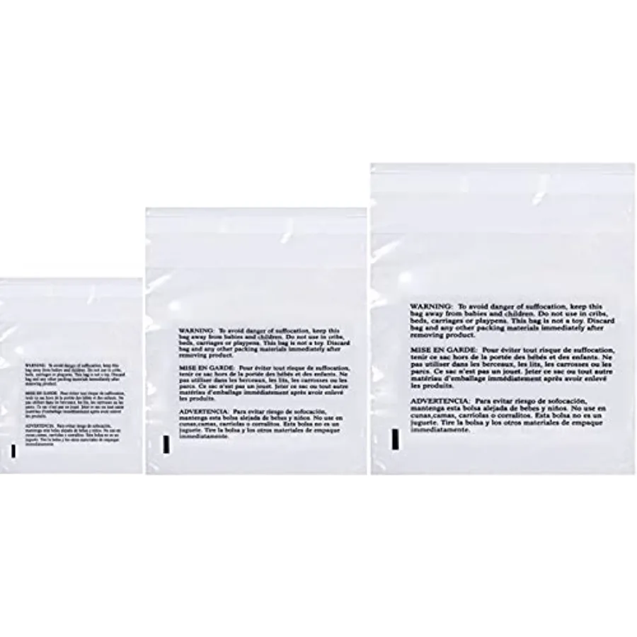 

Poly Bags with Suffocation Warning 16x22, 20x24, 24x28 - X-Large Combo Pack of 150 50 each size - Clear Poly Bags by - Resealab