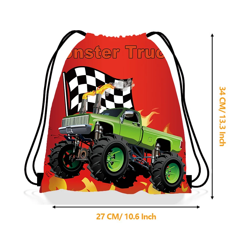 8/12/16/20Pcs Monster Truck Party Favor Bags Racing Truck Gift Bags Drawstring Backpack Boys Birthday Party Snack Bags Decors