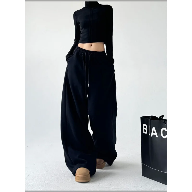 Dames lente en herfst 2025, nieuwe gestikte elastische hoge taille, rechte drapering, smalle bananenbroek met wijde pijpen