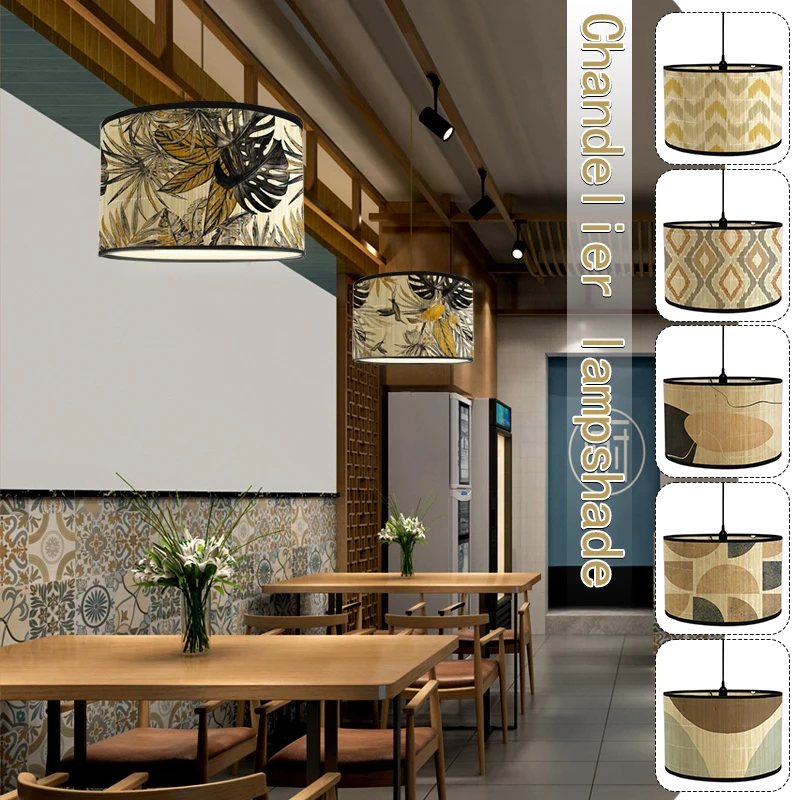

Retro Style Bamboo Lampshade Abstract Light Cover Chandelier Room Hotel Homestay Decor Art Shade Crafts Abstract Line Pattern
