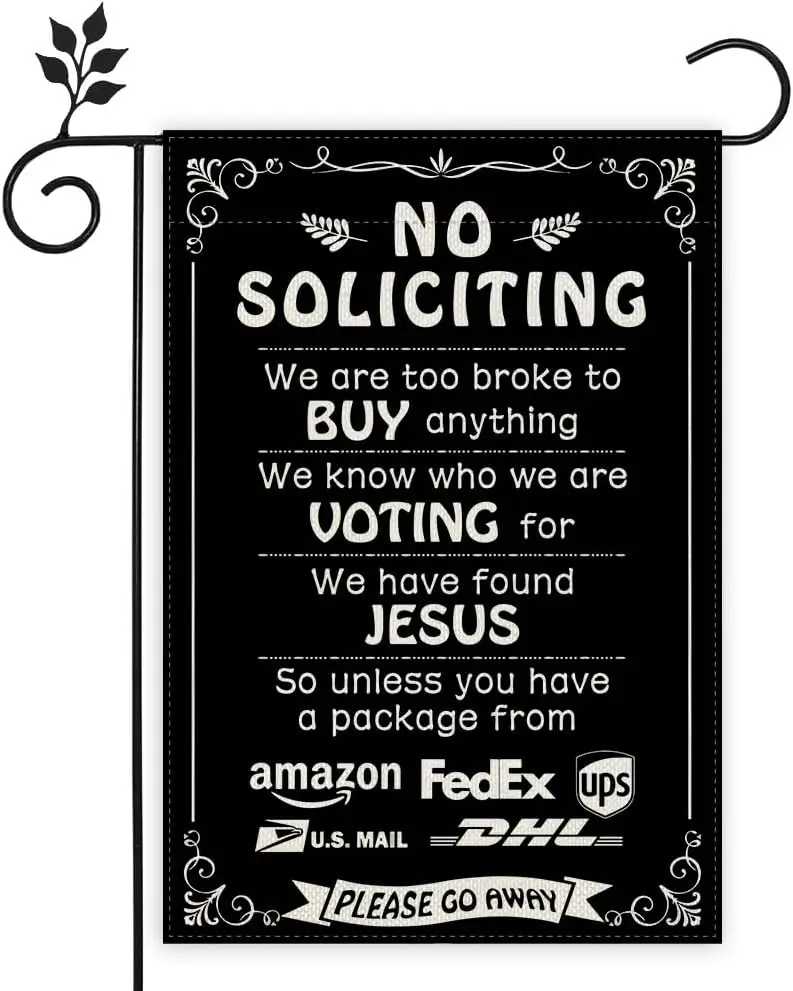 No Soliciting Garden Flag for House No Silication Banner Double Sided Funny No Trespassing Decor No Soliciting Sign Perfect