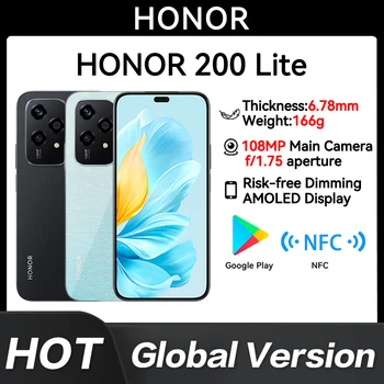 HONOR 200 Lite 스냅드래곤 680, 오리지널 글로벌 버전, 6.8 인치, 412x1080, 6000mAh, 35W 슈퍼차지 충전기, 108MP NFC, 신제품 