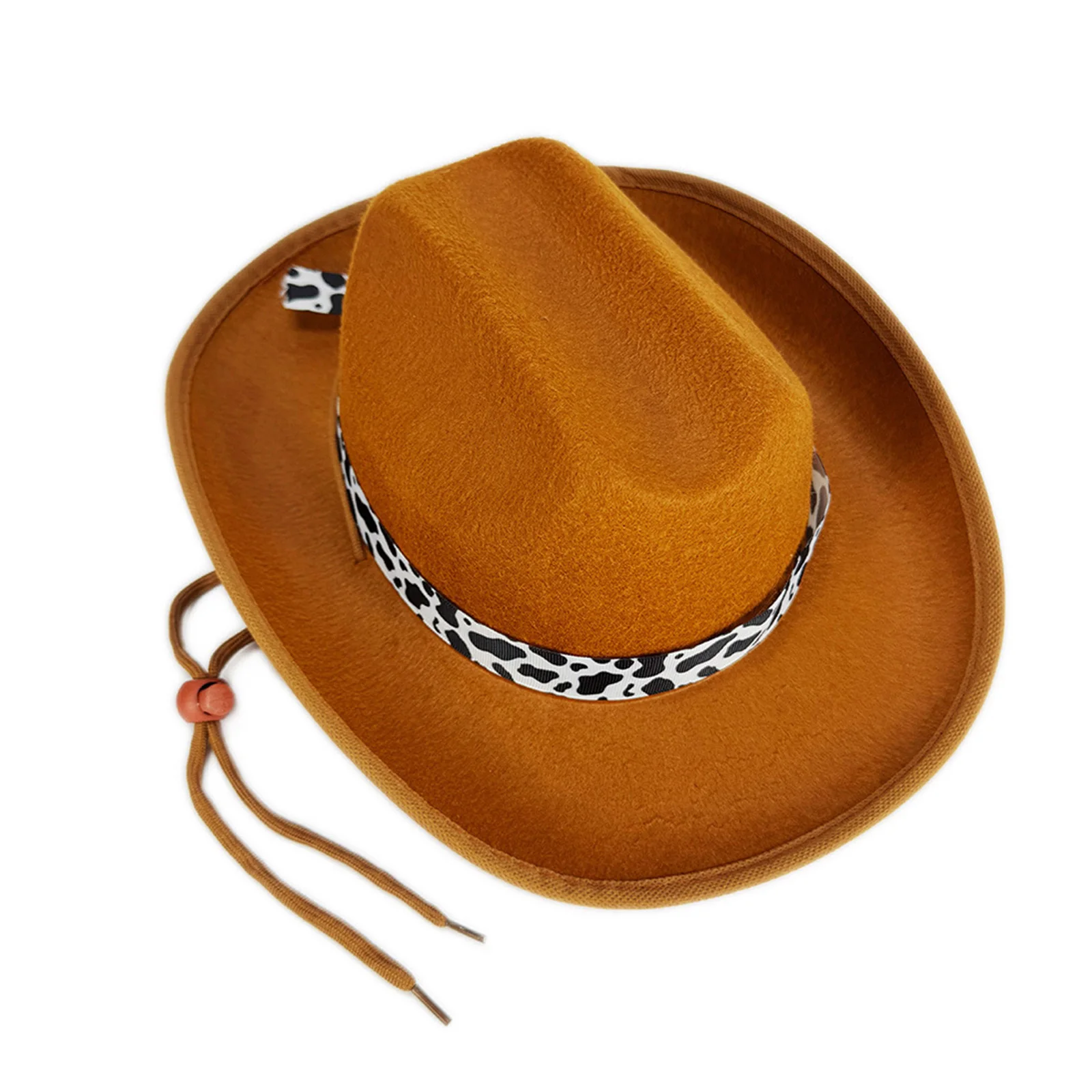 Adorable chapeau de cowboy pour enfants, conception à large bord avec accents de ceinture imprimée de vache, cordon de serrage réglable pour les fêtes costumées du Wild West