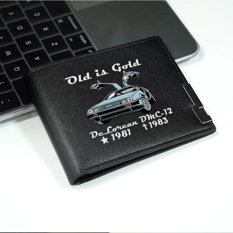 DeLorean DMC 12-geïnspireerde herenportemonnee Old is Gold Klassieke auto-ontwerp PU-leer Slanke zakelijke stijl compacte portemonnee