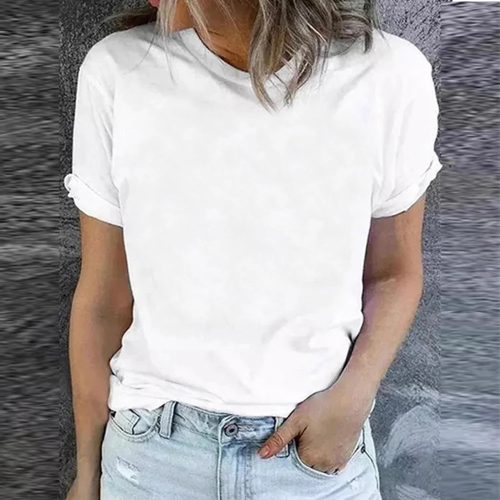 Women's Spring SUmmer Round Neck Casual Loose T-Shirt Ladies Basic Short Sleeve Tops Tee High Quality Clothing Plus Size 2024