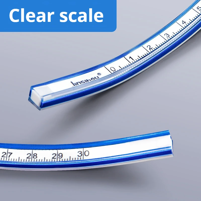 Flexible Curve Ruler Drafting Drawing Tool English and Metric Scale Rule Serpentine Plastic School office Supplies 30/40/50/60cm