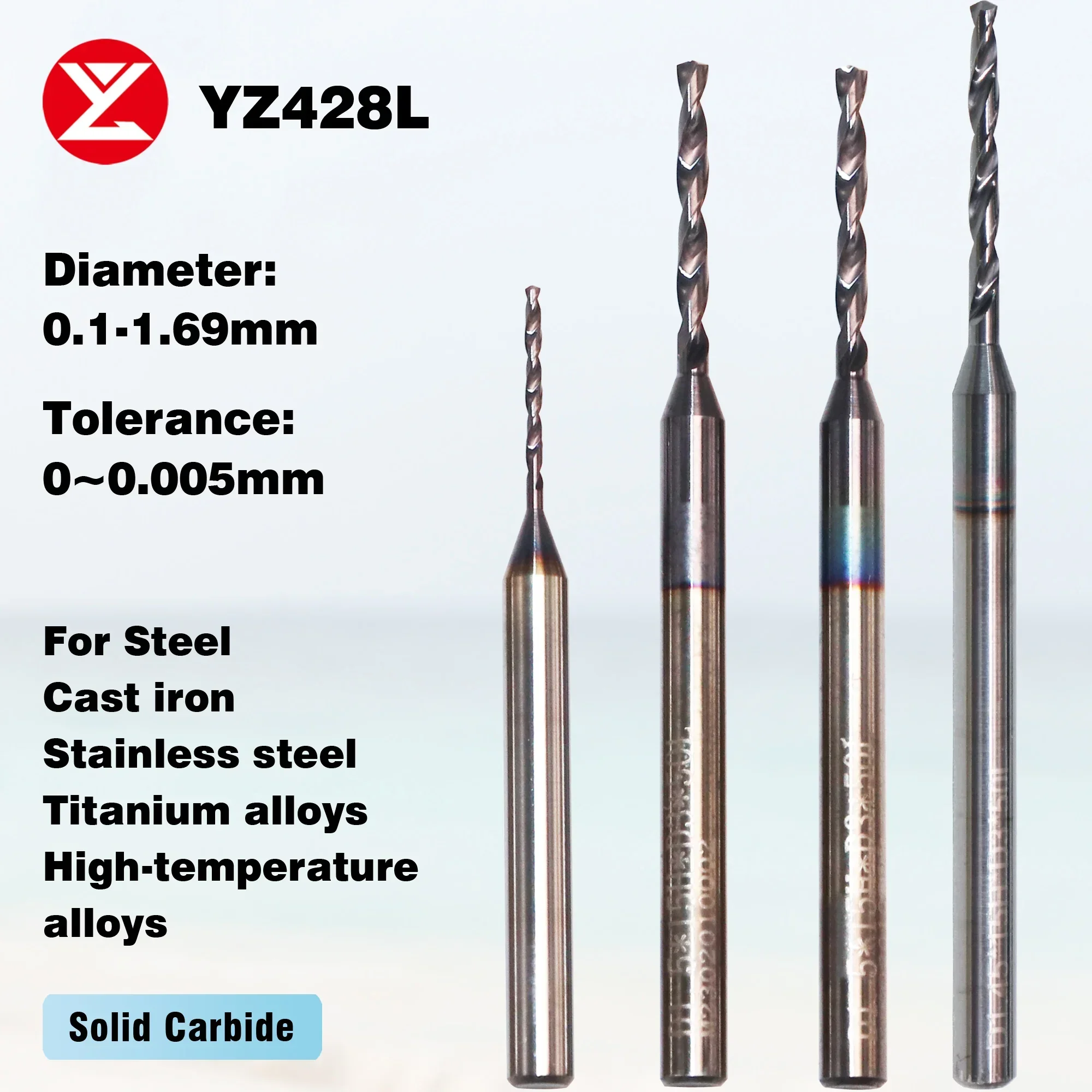 

YZ428L 0.1mm to1.69mm Micro Drill Solid Carbide Long Flute Bit CNC Hole Machining Tool Precision Drilling For Stainle Superalloy