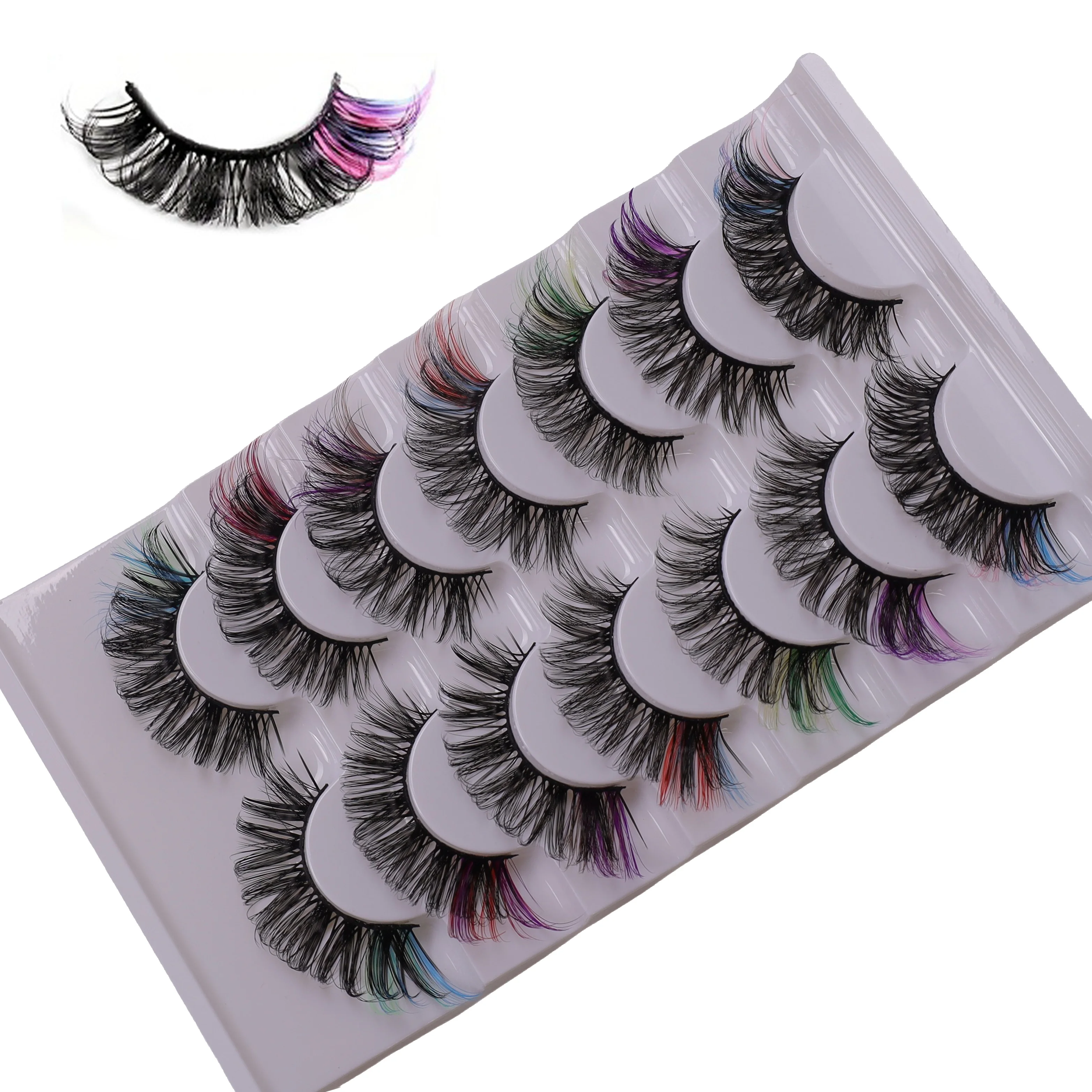 7-Pair New Product Colorful Hair D Song European and American Eyelash Stage Makeup Whole Eye Tail Colored False Eyelash